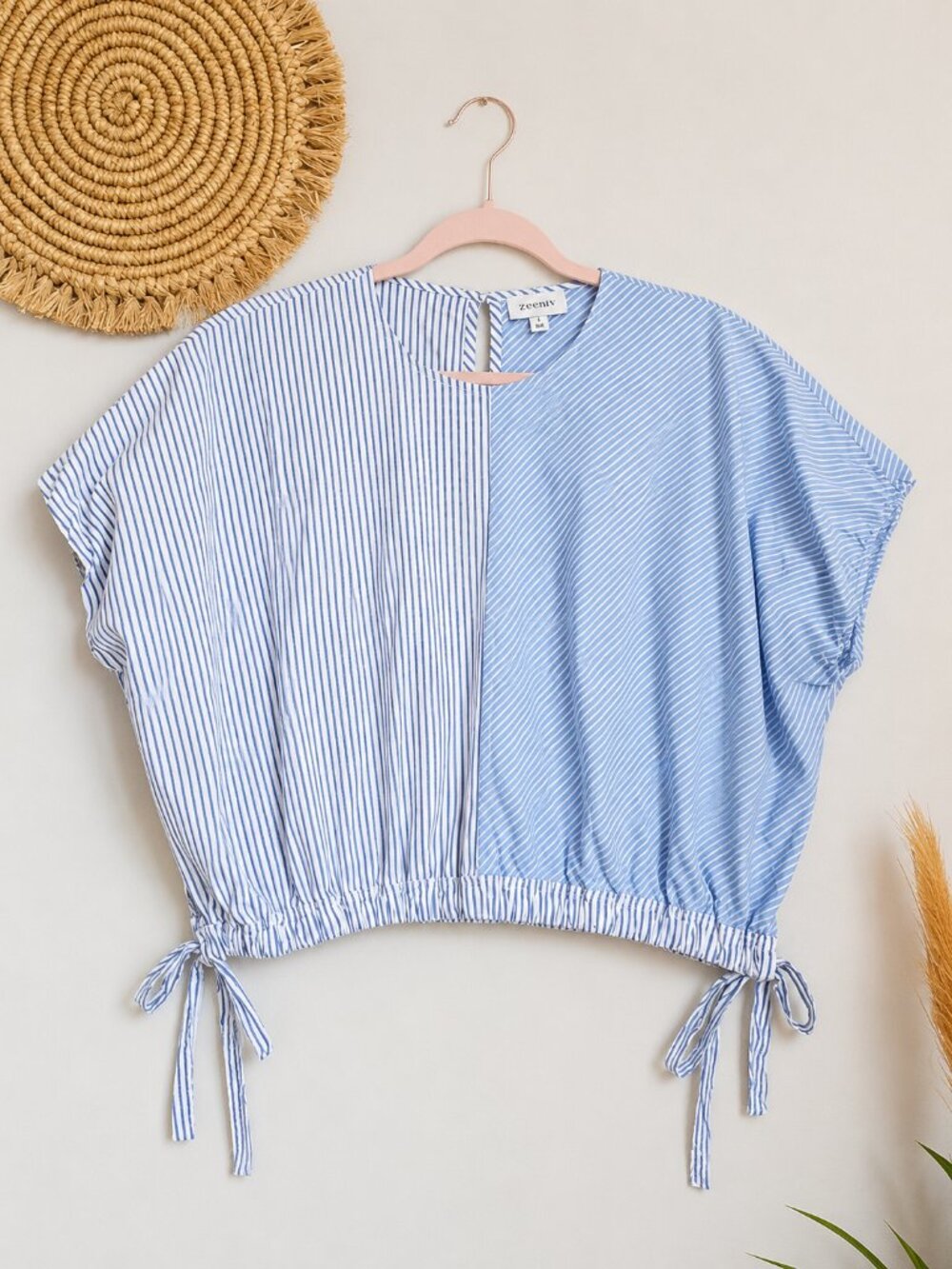 Evereve Vela Bluestripe Contrast Stripe Muscle Cotton Poplin Top Shirt SZ Small - Picture 12 of 12